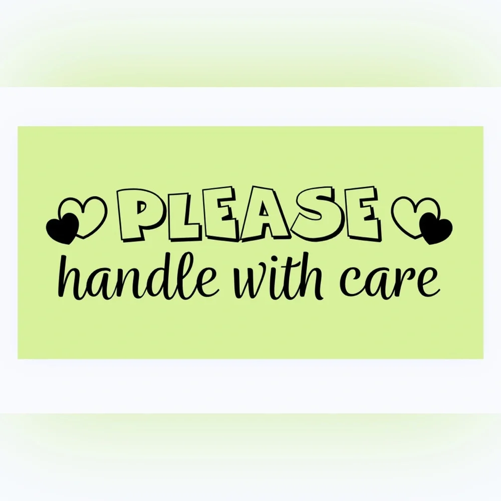 30 STICKERS - 2” x 1” - PLEASE HANDLE WITH CARE - BRIGHT LIGHT GREEN